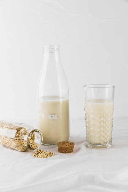 Glass and bottle milk and cereals