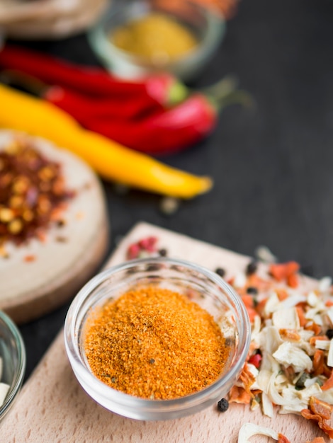 Free photo glass bowl full of spices and chillies