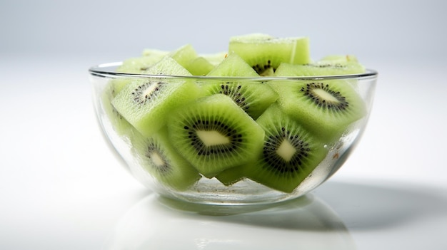 Foto gratuita una ciotola di vetro con pezzi di kiwi