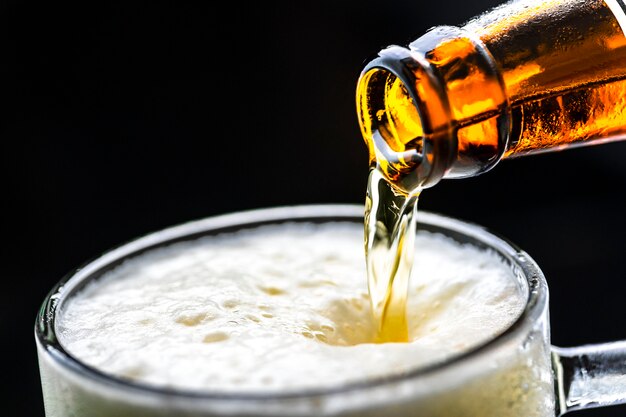 A glass of cold beer macro photography