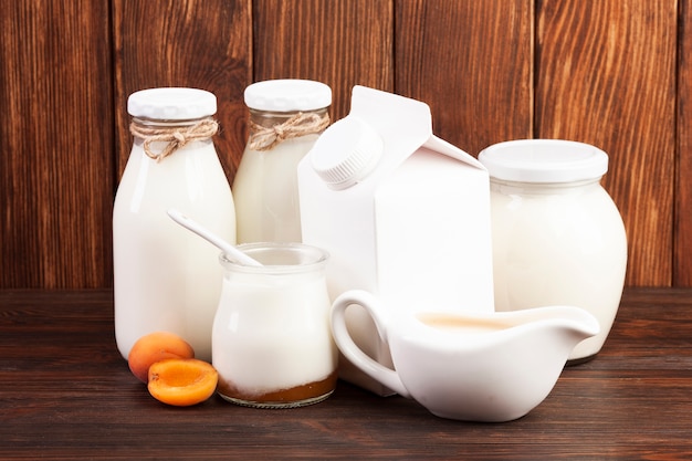 Glass containers filled with milk