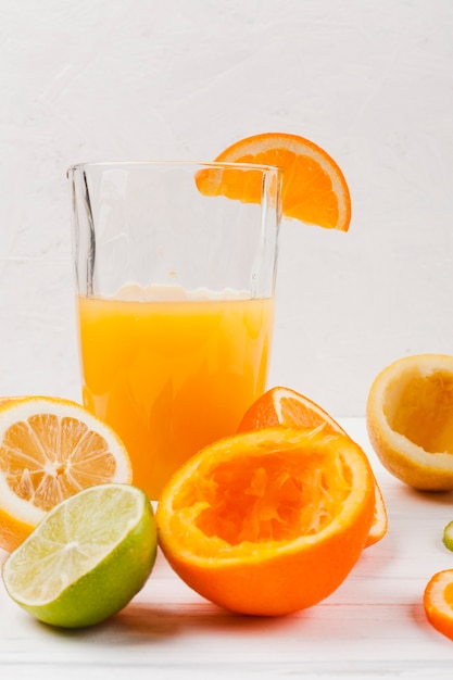 Glass of fresh juice with fruit