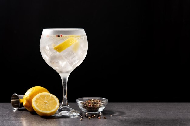 Glass of gin tonic with lemon