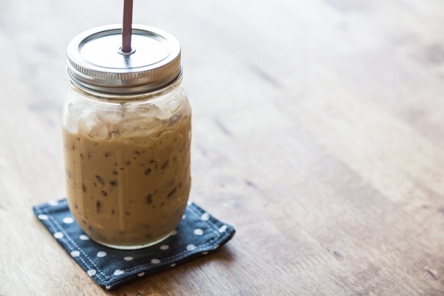 Free photo glass jar with iced coffee