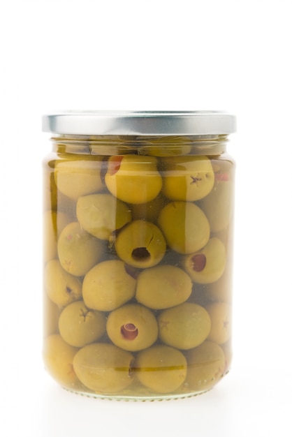 Glass jar with olives