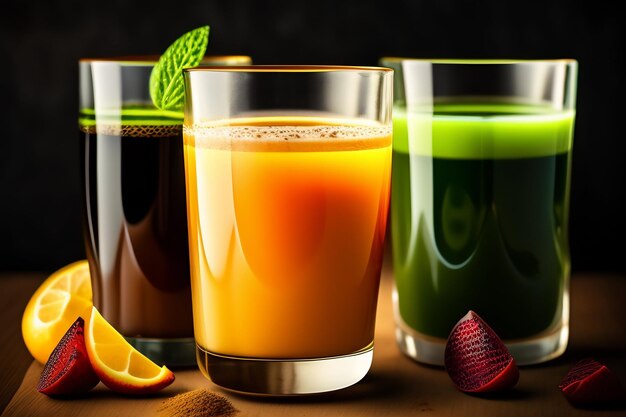 A glass of juice with a black background