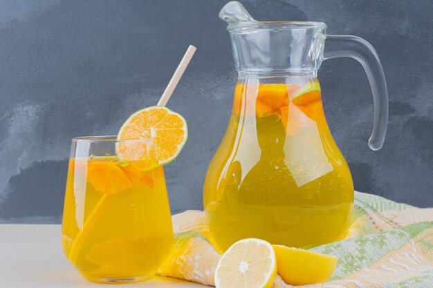 Glass of lemonades with lemon slices