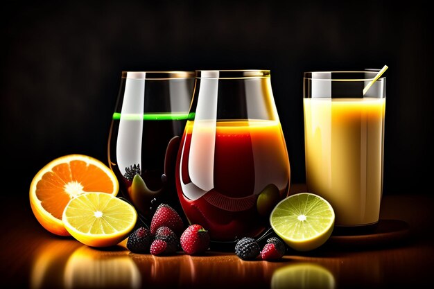 黒の背景を持つオレンジ ジュースのグラス
