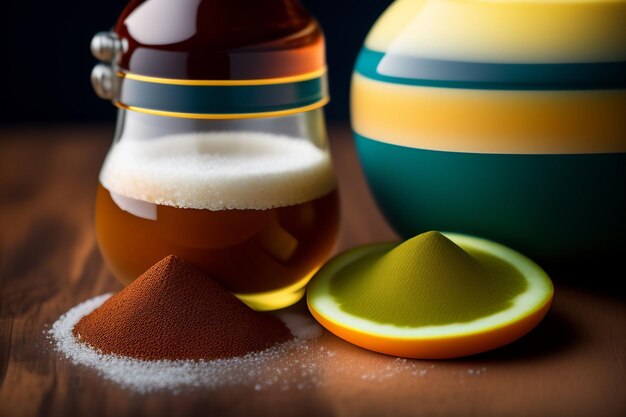 A glass pitcher of beer with a lime wedge and a lime wedge.