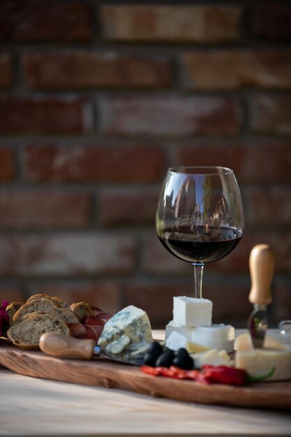 Glass of red wine on the dining table