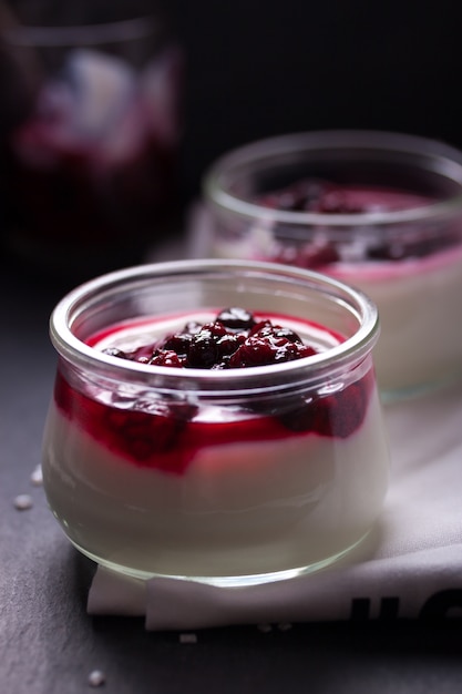Glass terrine with yogurt and fruit