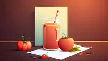 Free photo a glass of tomato juice and a tomato generative ai