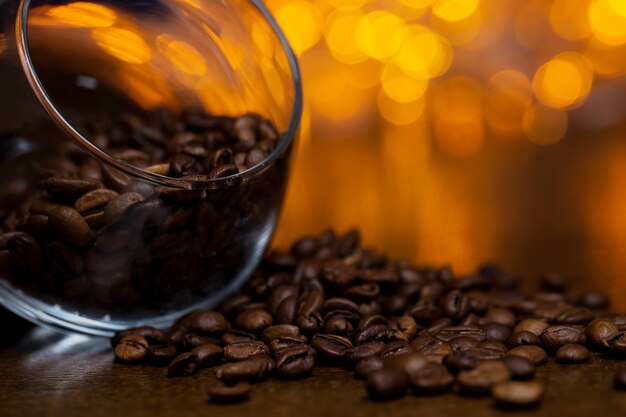 Glass with coffee beans