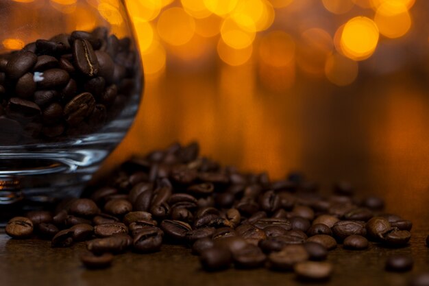 Glass with coffee beans