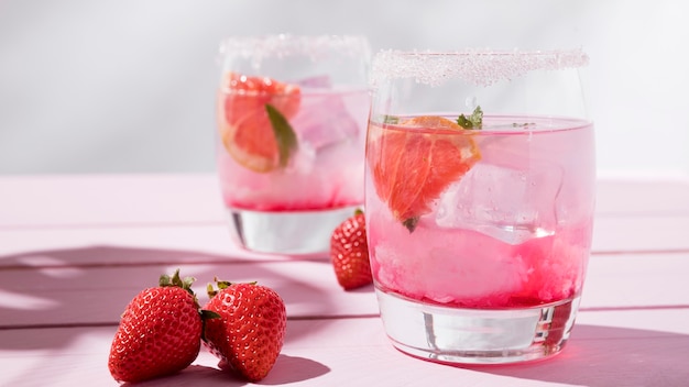 Glass with cold strawberry aroma drink