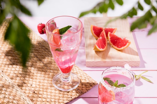 Glass with fresh fruits drinks