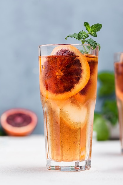 Glass with fruit ice tea