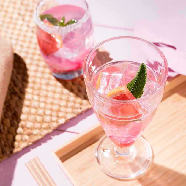 Glass with grapefruit drink