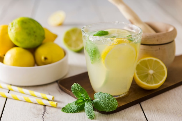 Glass with lemonade and mint