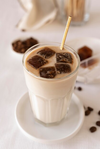 Glass with milk and chocolate