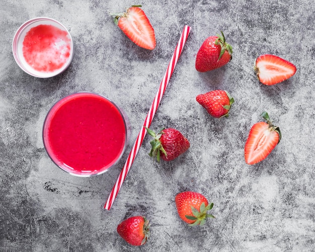 Glass with strawberry smoothie