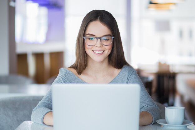 glasses cheerful home indoor young