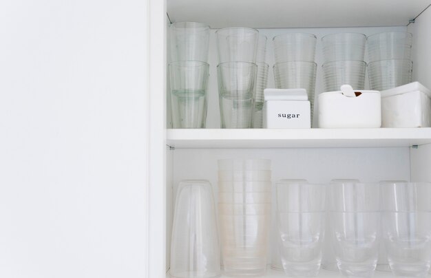 Glasses in cupboard