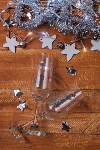 Glasses and decorations on table