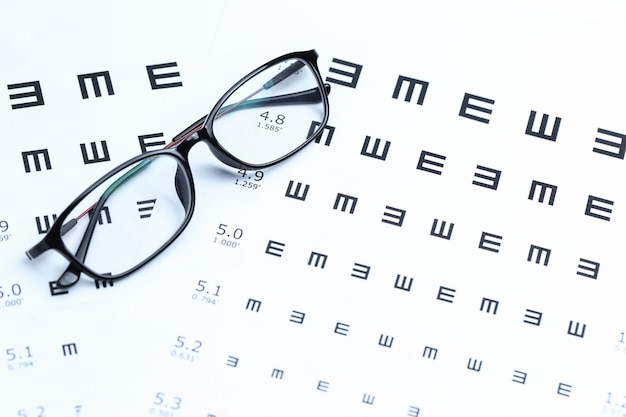 Free photo glasses and eye chart on white background