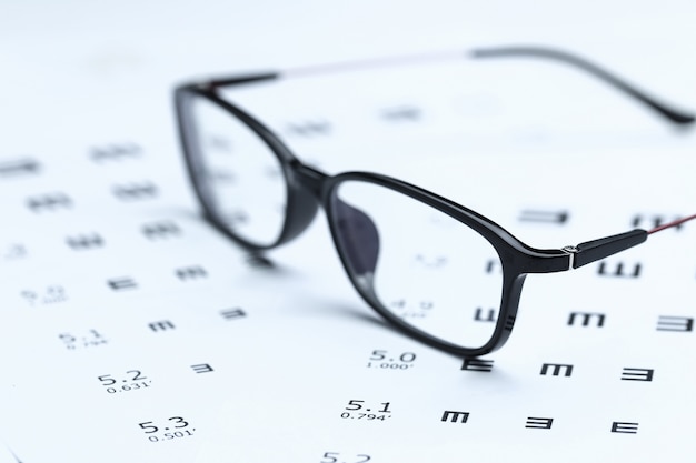 白背景の眼鏡と眼球図