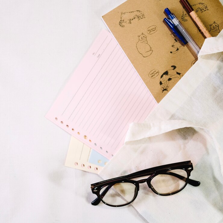 Free Photo glasses near notebook pages
