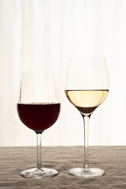 Glasses of red and white wine