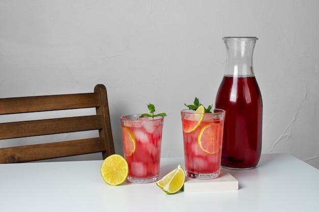 Glasses of refreshing hibiscus ice tea