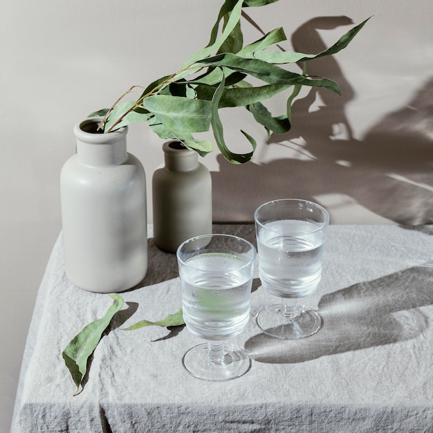 Glasses of water with shadow