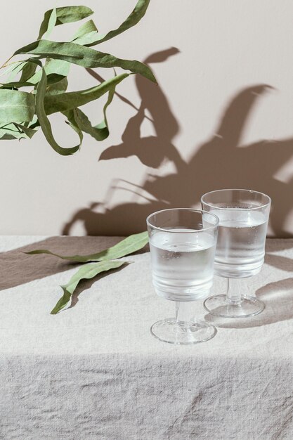 Glasses of water with shadow