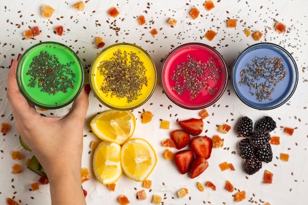 Glasses with colorful smoothies