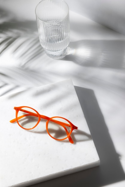 Free photo glasses with rounded frames still life