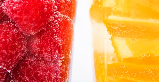Glasses with strawberry and orange