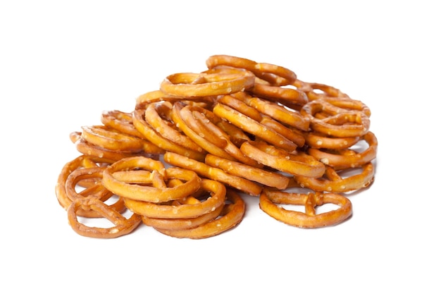 Glazed and salted pretzels isolated on white background