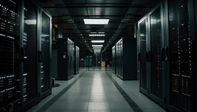 Global communication equipment in futuristic server room generated by ai