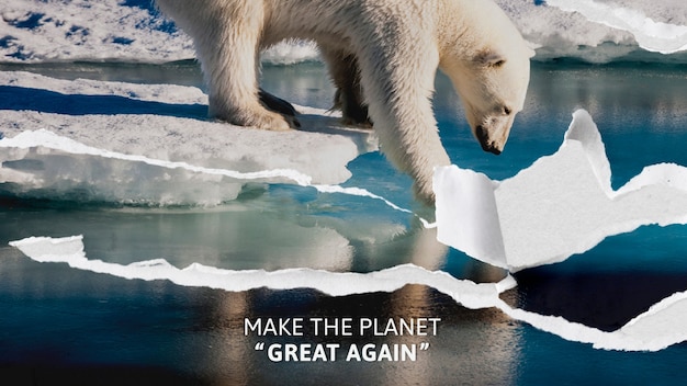 Free photo global warming awareness with ripped polar bear background