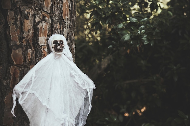 Fantasma cupo che appende sull'albero