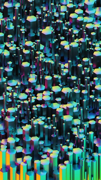 光沢のある虹色の六角形またはハニカム壁紙パターン プレミアム写真