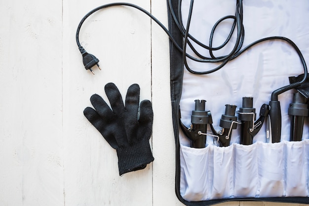 Free photo glove and hairdressing equipment