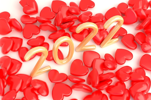 Glowing 2022 background with abstract 3d heart