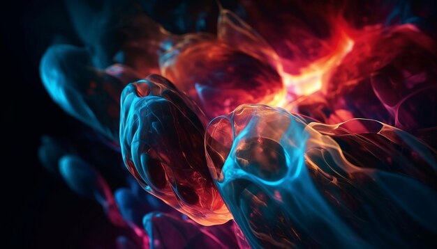 Светящаяся синяя раковая клетка в абстрактном пространстве, созданная ИИ