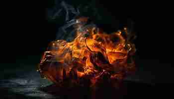 Бесплатное фото Светящийся костер, воспламеняющий темную природу ярким пламенем, созданным ии