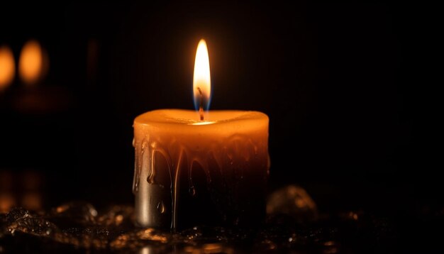 Glowing candle ignites spirituality in dark night generated by AI