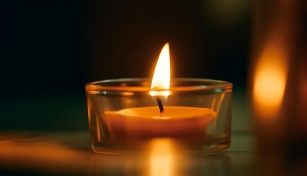 AI가 생성한 실내의 평화로운 낭만적인 밤을 밝히는 빛나는 촛불