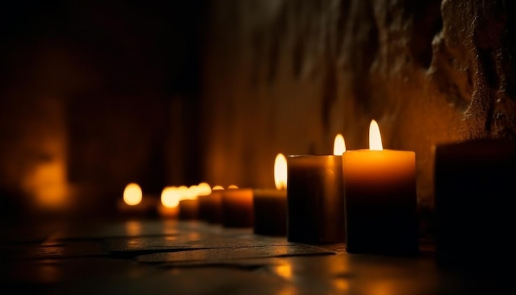 Free Photo glowing candle illuminates peaceful winter night scene generated by ai